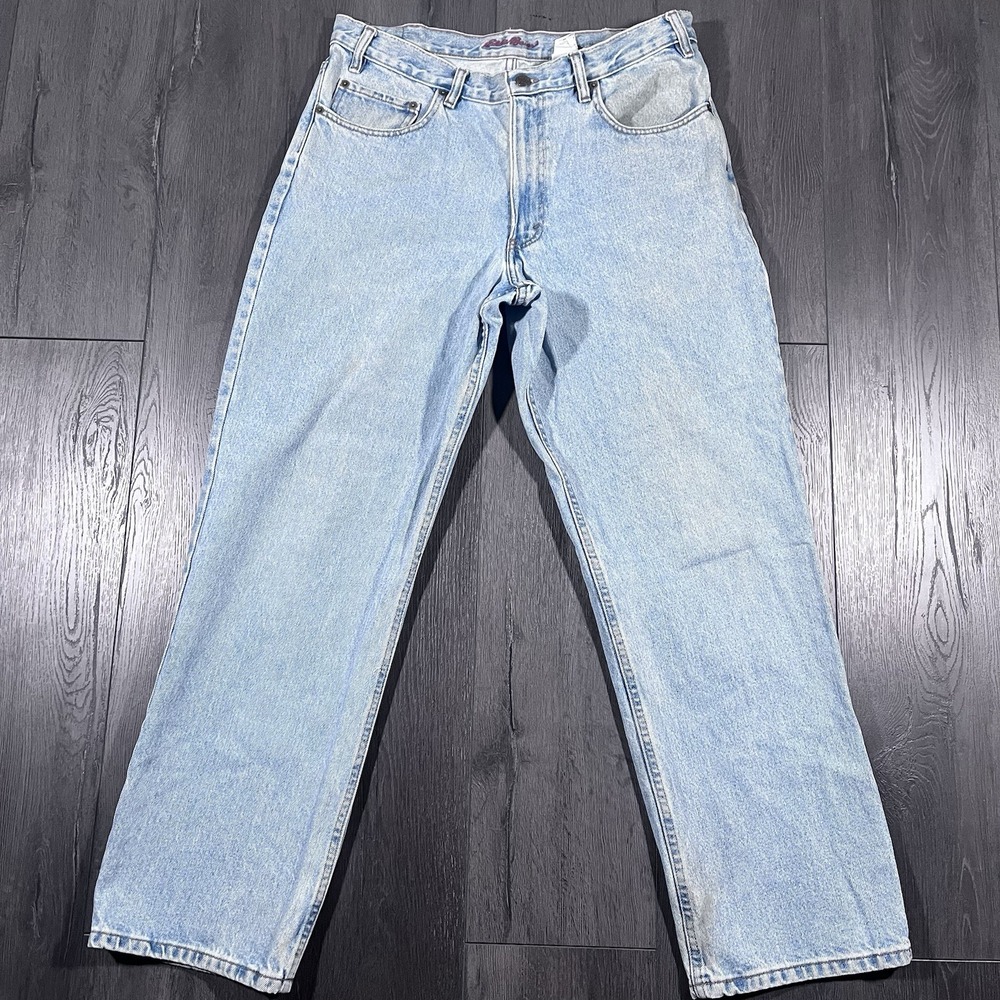 VTG Eddie Bauer Jeans Mens 36x32 Blue Y2k Relaxed Fit 90s Gorpcore USA Fabric